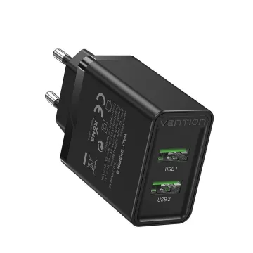 VENTION 3-Port USB (C+C+A) GaN Charger (65W/30W/30W) EU-Plug Black (FEDB0-EU) (VENFEDB0-EU)