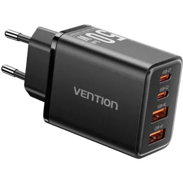 VENTION 3-Port USB (C+C+A) GaN Charger (70W/70W/22.5W) EU-Plug Gray (FEXH0-EU) (VENFEXH0-EU)
