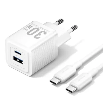 VENTION 2-Port USB (C + A) GaN Charger (30W/30W) with USB-C to USB-C Cable (1M) EU-Plug Black (TZ-FEQB0-EU-01) (VENTZ-FEQB0-EU-01)
