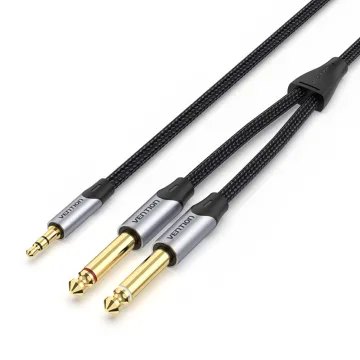VENTION Cotton Braided TRS 3.5mm Male to 2*6.5mm Male Audio Cable 5M Gray Aluminum Alloy Type (BARHJ) (VENBARHJ)