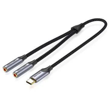 VENTION Type-C Male to 2*3.5mm Earphone Jack Adapter 0.3M Gray Aluminum Alloy Type (BGNHY) (VENBGNHY)