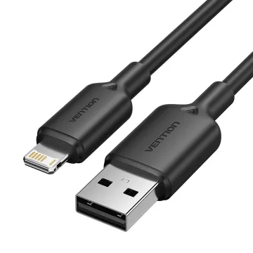 VENTION USB 2.0 A Male to Lightning Male 2.4A Cable 1M Black PVC Type (LAMBF) (VENLAMBF)