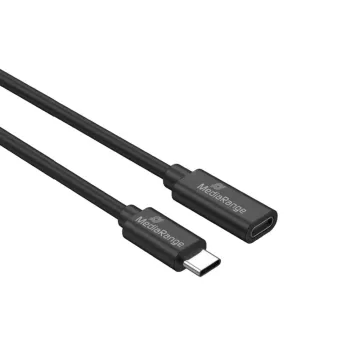 MediaRange USB Type-C® Extension Cable, Plug to Socket, USB 3.2 Gen 1x1 5 Gbps, USB-C Power Delivery enabled 60W max., 2.0m, Black (MRCS245)