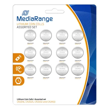 MediaRange Lithium Coin Cells Assorted set CR2016|CR2025|CR2032|CR2450 Pack 12 (MRBAT139)