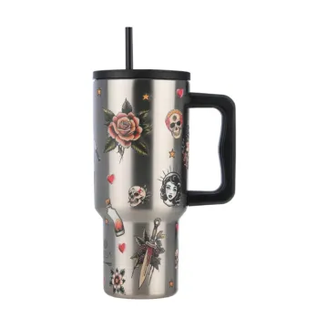 Estia Straw Tumbler XL Save the Aegean Thermos 900ml Old School Ink (01-32050) (EST01-32050)