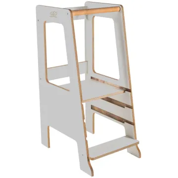 MeowBaby Plywood Kitchen Helper for Children Scandi Step Stool, Gray (KH02008IE) (MEBKH02008IE)
