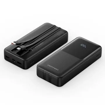 VENTION 20000mAh Mini Power Bank (USB-C + USB-C/USB-A) with Built-in USB-C Cable 45W Gray Universal Type (FHGH0-TY) (VENFHGH0-TY)