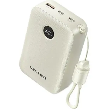 VENTION 20000mAh Power Bank (USB-C + USB-C/USB-C/USB-A) with Built-in USB-C to USB-C Cable 22.5W Beige LED Display Type (FKBN0-C) (VENFKBN0-C)