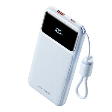 VENTION 10000mAh Power Bank (USB-C + USB-C/USB-C/USB-A) with Built-in USB-C to USB-C Cable 22.5W Beige LED Display Universal Type (FKAN0-C-TY) (VENFKAN0-C-TY)