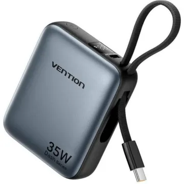 VENTION 20000mAh Power Bank (USB-C + USB-C/USB-C/USB-A) with Built-in USB-C to USB-C Cable 22.5W Black LED Display Universal Type (FKBB0-C-TY) (VENFKBB0-C-TY)