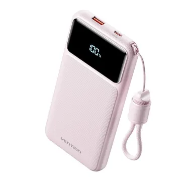 VENTION 10000mAh Power Bank (USB-C + USB-A) with Built-in Cable 22.5W Pink LED Display Type (XGYP0-39-TY) (VENXGYP0-39-TY)