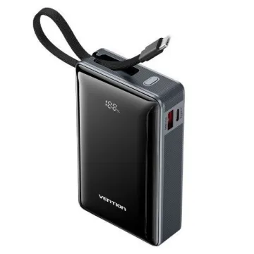 VENTION 20000mAh Power Bank (USB-C + USB-C/USB-A) with Built-in USB-C Cable 65W Gray LED Display Type (FKDM0) (VENFKDM0)