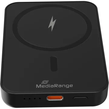 MediaRange Magnetic Wireless Power Bank 5,000mAh, N52 Magnets and LED Power Indicator, USB-C Power Delivery® enabled, Black (MRMA760)