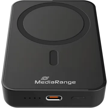 MediaRange Magnetic Wireless Power Bank 10,000mAh, N52 Magnets and LED Power Indicator, USB-C Power Delivery® enabled, Black (MRMA760)