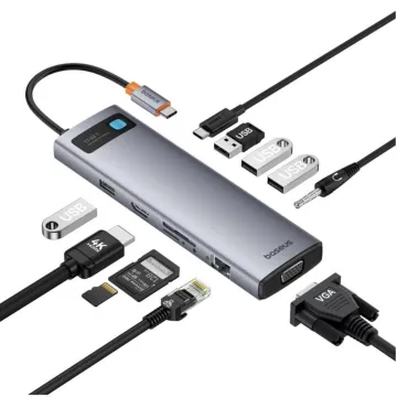 Baseus Hub 11in1 StarJoy Metal Glam Series USB-C to HDMI +VGA + 3 x USB 3.0 + USB 2.0+USB-C PD + RJ45 + SD/TF +35mm (B00030709811-00) (BASB00030709811-00)