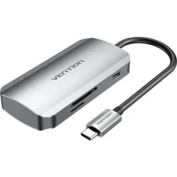 VENTION USB-C to HDMI/VGA/USB 3.0/PD Docking Station 0.15M Gray Aluminum Alloy Type (TOAHB) (VENTOAHB)