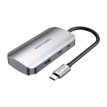 VENTION USB-C to HDMI/USB 3.2 Gen 1 Type-C/USB 3.0/USB 2.0/RJ45/SD/TF/TRRS 3.5mm/PD Docking Station 0.15M Gray Aluminum Alloy Type (TGVHB) (VENTGVHB)