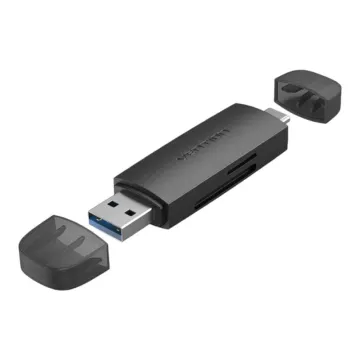VENTION 2-in-1 USB 3.0 A+C Card Reader(SD+TF) Black Dual Drive Letter (CLKB0) (VENCLKB0)