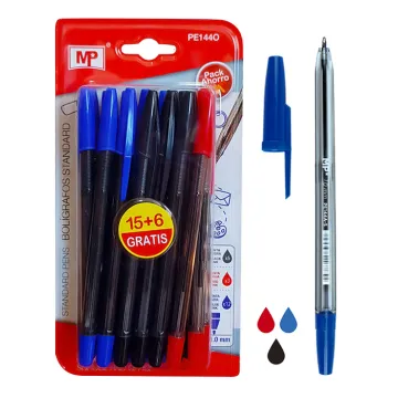 MP στυλό διαρκείας PE144O, 1mm, μπλε, μαύρο & κόκκινο, 21τμχ