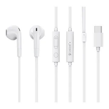 CELEBRAT earphones με μικρόφωνο G39, USB-C σύνδεση, 14mm, 1.2m, λευκά