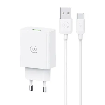 USAMS φορτιστής τοίχου SCXLTZ02 με καλώδιο USB-C, USB, 18W, λευκός