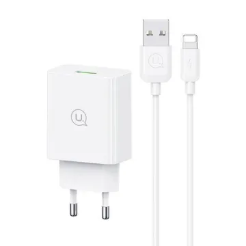 USAMS φορτιστής τοίχου SCXLTZ03 με καλώδιο Lightning, USB, 18W, λευκός