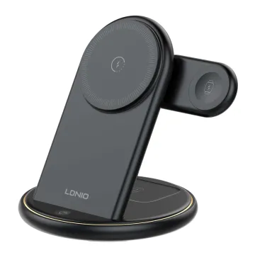 LDNIO ασύρματος φορτιστής WL02 με LED φωτισμό, 3 σε 1, 15W, μαύρος