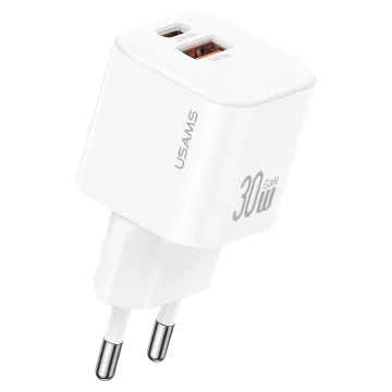 USAMS φορτιστής τοίχου CC263, USB & USB-C, 30W, GaN, λευκός