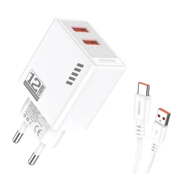 KAKUSIGA φορτιστής τοίχου KSC-1238 με καλώδιο USB-C, 2x USB, 12W, λευκός
