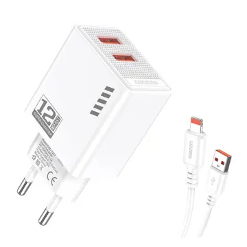 KAKUSIGA φορτιστής τοίχου KSC-1238 με καλώδιο Lightning, 2x USB, 12W, λευκός
