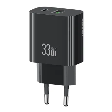 USAMS φορτιστής τοίχου CC317, USB & USB-C, 33W, GaN, μαύρος
