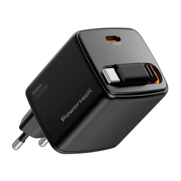 POWERTECH φορτιστής τοίχου PT-1572 με πτυσσόμενο καλώδιο, USB-C, 45W, GaN, μαύρος