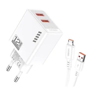 KAKUSIGA φορτιστής τοίχου KSC-1238 με καλώδιο micro USB, 2x USB, 12W, λευκός
