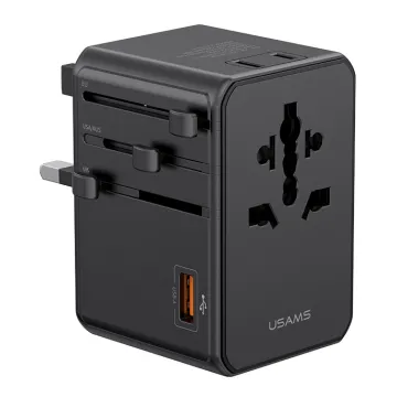 USAMS φορτιστής/αντάπτορας πρίζας CC334, USB & 3x USB-C, universal, 100W, GaN, μαύρος