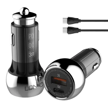 LDNIO φορτιστής αυτοκινήτου C1 με καλώδιο, USB & USB-C, 38W PD, μαύρος