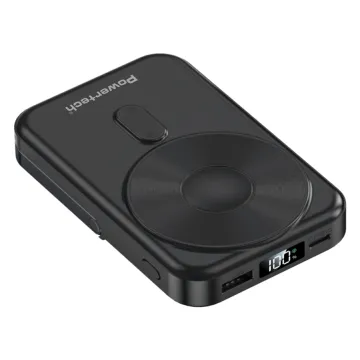 POWERTECH power bank με οθόνη PT-1416, 10000mah, magnetic wireless, 22.5W, μαύρο