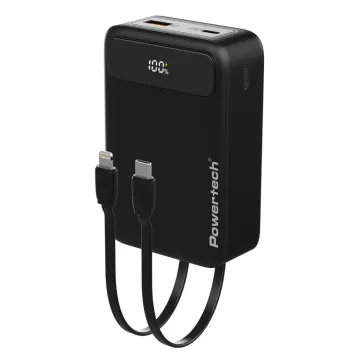 POWERTECH power bank PT-1504 με καλώδια & οθόνη, 20000mah, 22.5W, μαύρο