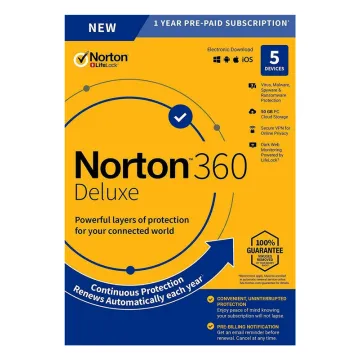 NORTON Antivirus 360 Deluxe ESD, 5 συσκευές, 50GB cloud, 1 έτος