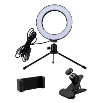 CABLETIME φωτιστικό δαχτυλίδι LED CT-LRL6-PB με μίνι τρίποδα & σφιγκτήρα, βάση smartphone, Φ16cm