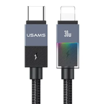 USAMS καλώδιο Lightning σε USB-C SJ776, 30W, 480Mbps, 1.2m, μαύρο