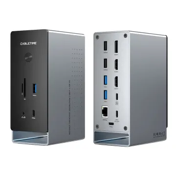 CABLETIME docking station CT-DK181-AG, 16 θυρών, USB-C σύνδεση, 100W PD, 1000Mbps, MST, γκρι