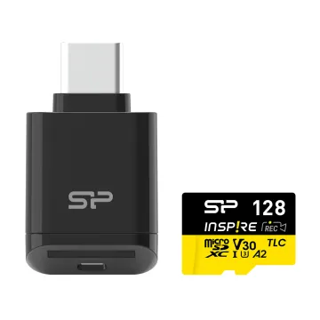 SILICON POWER κάρτα μνήμης microSDXC Inspire με card reader, 128GB, C10 UHS-I U3 V30 A2