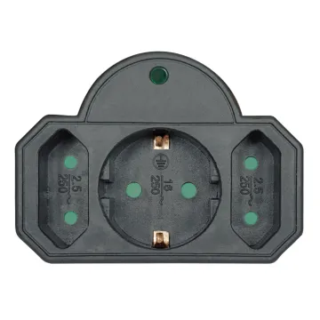 POWERTECH αντάπτορας ρεύματος PT-817 με προστασία υπέρτασης, 1x schuko, 2x euro, 16A, μαύρος