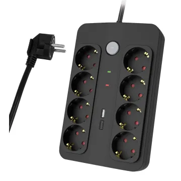 POWERTECH πολύπριζο ασφαλείας PT-1534, 8 θέσεων, 16A, 1.5m, λευκό