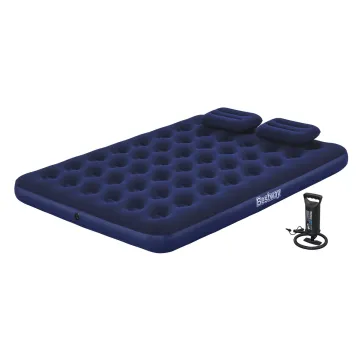 BESTWAY φουσκωτό στρώμα 67374 με τρόμπα & 2x μαξιλάρια, διπλό, 203x152x22cm, μπλε