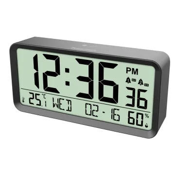POWERTECH επιτραπέζιο ψηφιακό ρολόι-ξυπνητήρι PT-1659 με θερμόμετρο/υγρασιόμετρo/ημερολόγιο, μαύρο