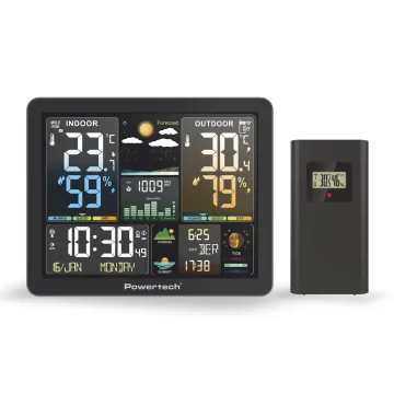 POWERTECH ψηφιακός μετεωρολογικός σταθμός PT-1660 με ασύρματο εξωτερικό αισθητήρα, ξυπνητήρι, μαύρος
