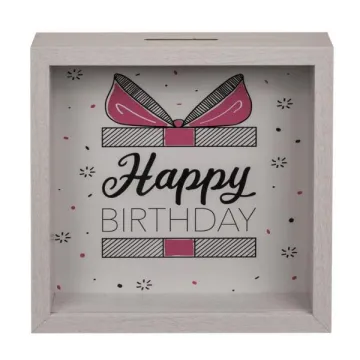 Κουμπαράς - κορνίζα λευκός «Happy Birthday» Υ20x20x5εκ.