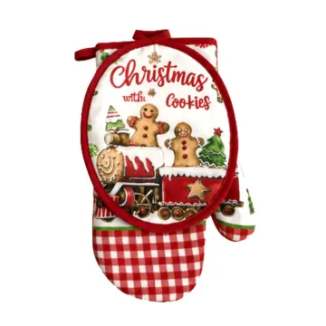 Σετ πιάστρα-γάντι φούρνου Seasonal Αλεξανδρινή-Poinsettia 100% βαμβάκι