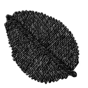 Σουπλά ψάθινo boho μαύρο rattan σε σχήμα φύλλου 55x35xΥ2εκ.